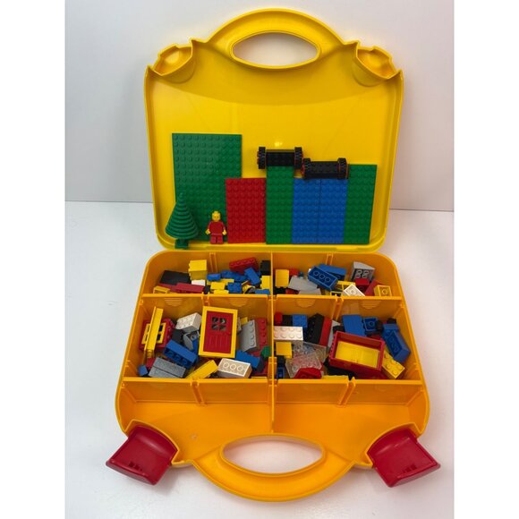 Lego Yellow Travel Carrying Case Red Latches With Lego Lot - Picture 1 of 9